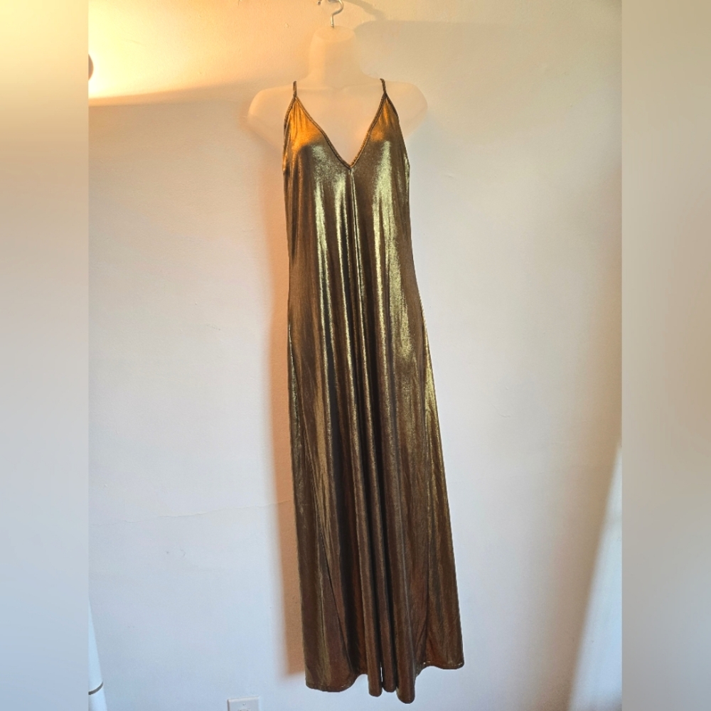 Vintage 2000s American Apparel Gold Lamé Maxi Dress - Made in USA - Medium